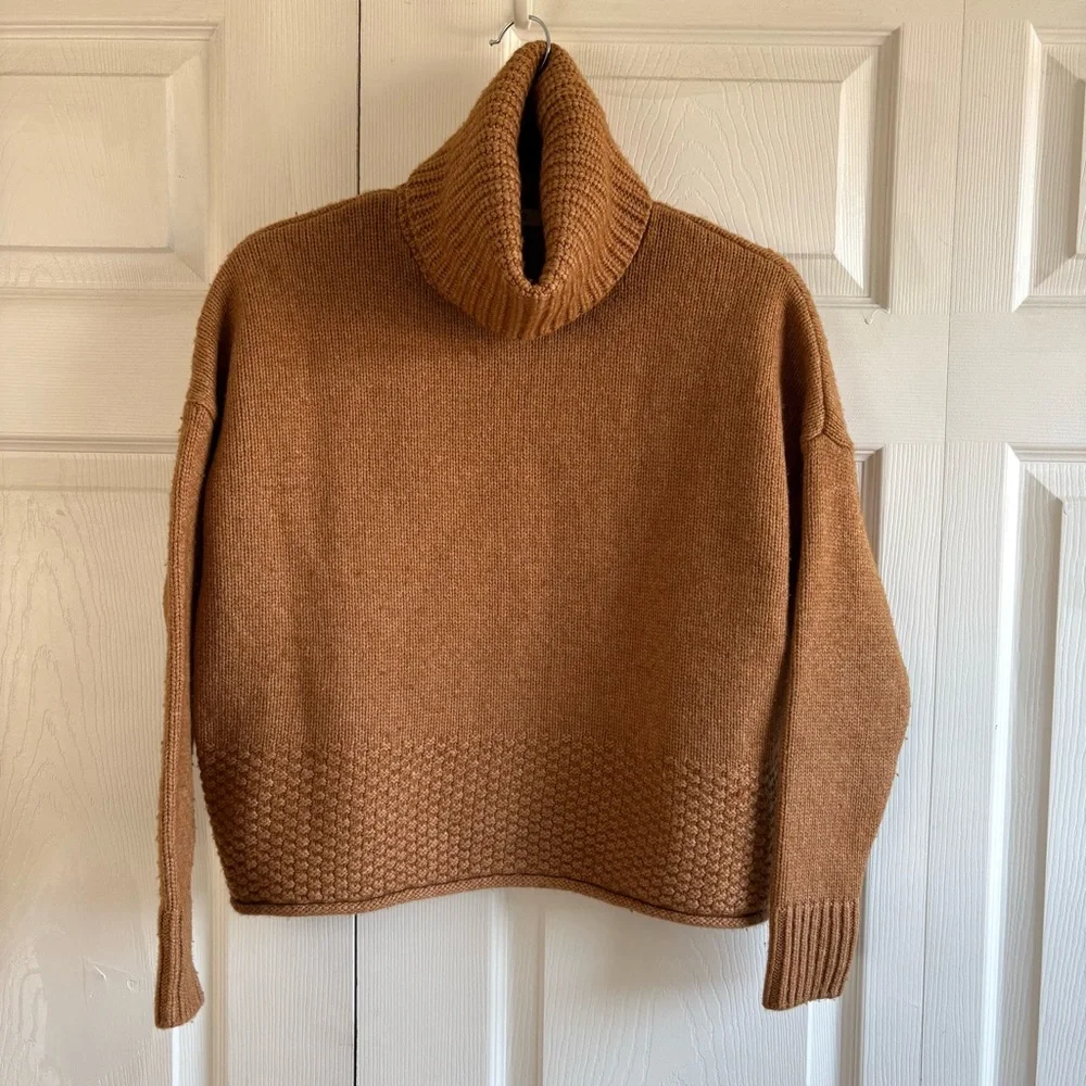 Madewell Sadler Boxy Chunky Turtleneck Wool Sweater Camel Brown‎ XS Fisherman